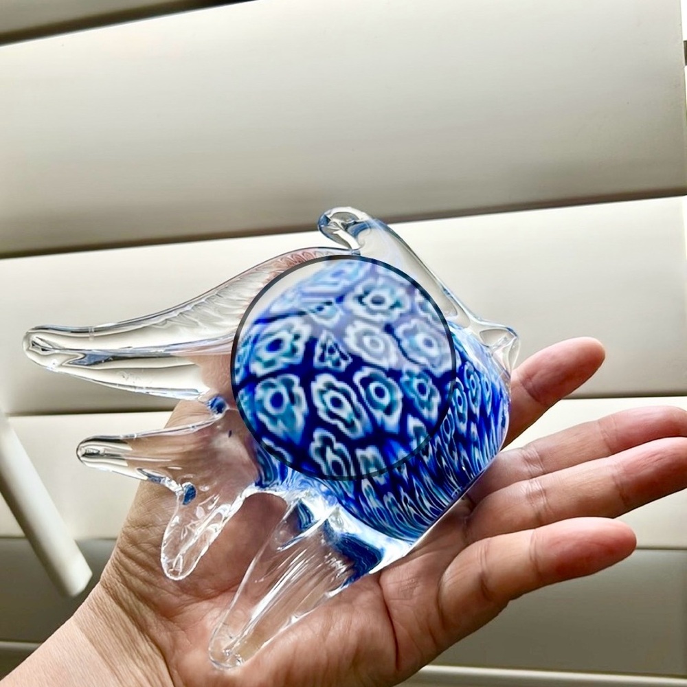 🖤VTG Italian Murano Millefiori Art Glass Fish Shaped Paperweight or table decor